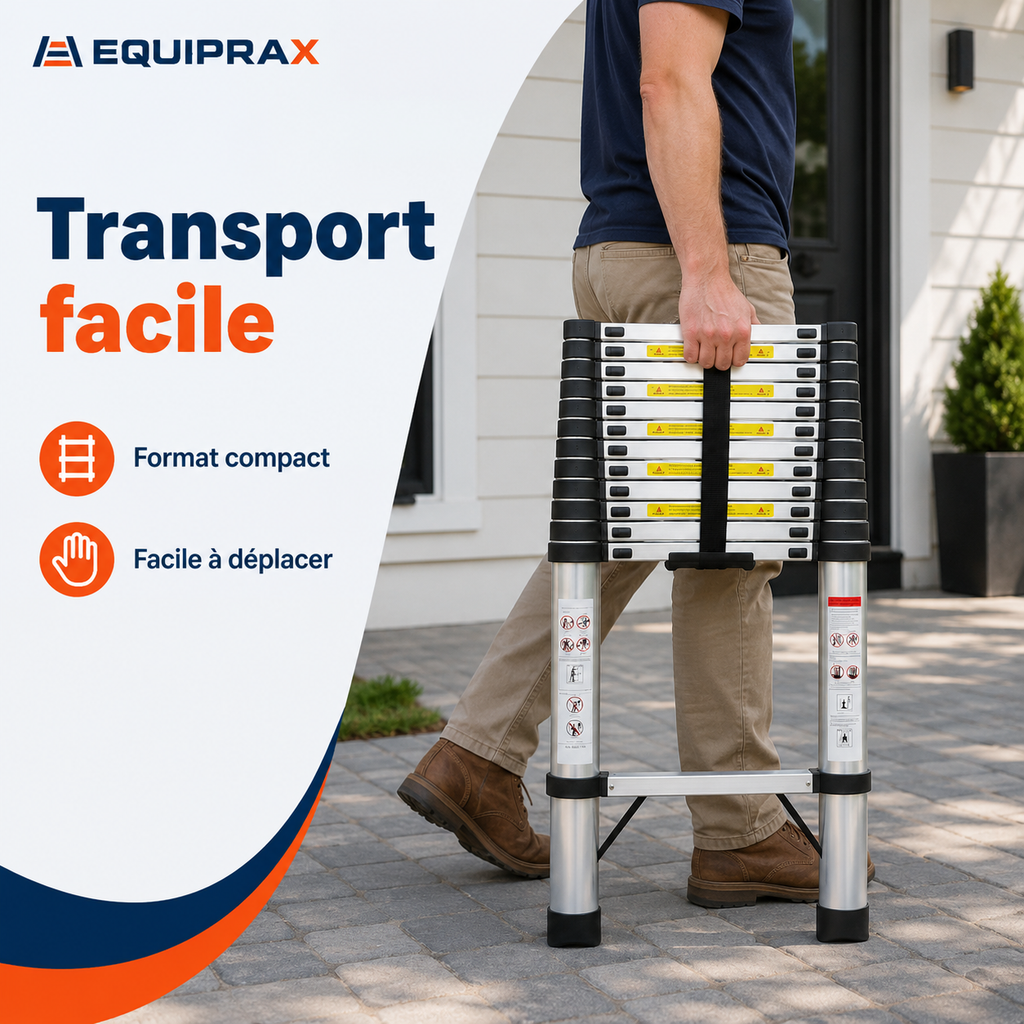 Échelle télescopique 5,1 m avec crochets et stabilisateur triangulaire
