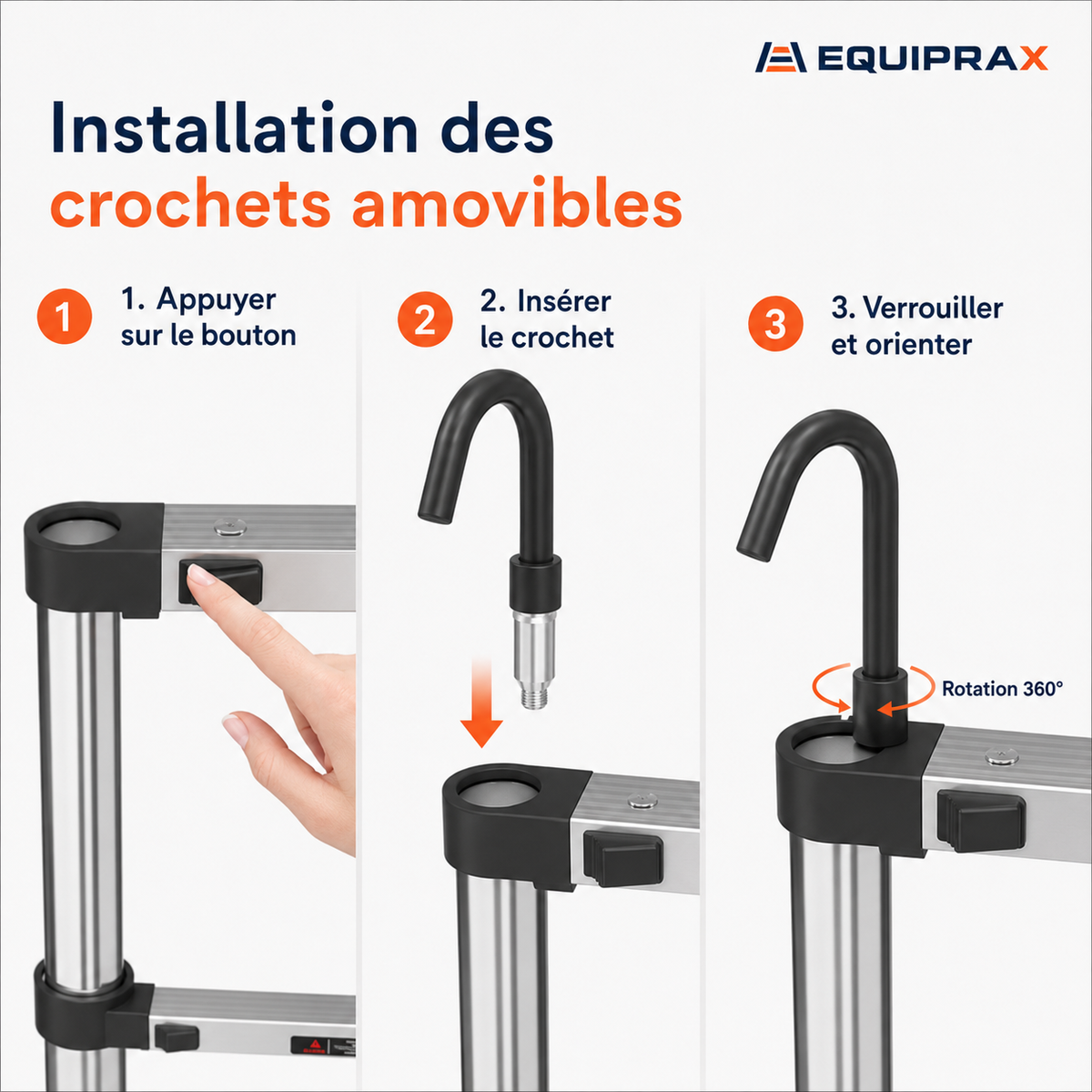 Échelle télescopique 4,4 m en acier inoxydable avec crochets