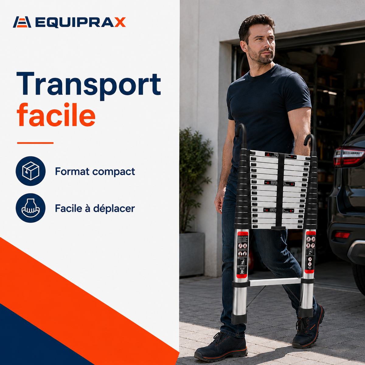 Échelle télescopique 5 m en acier avec crochets