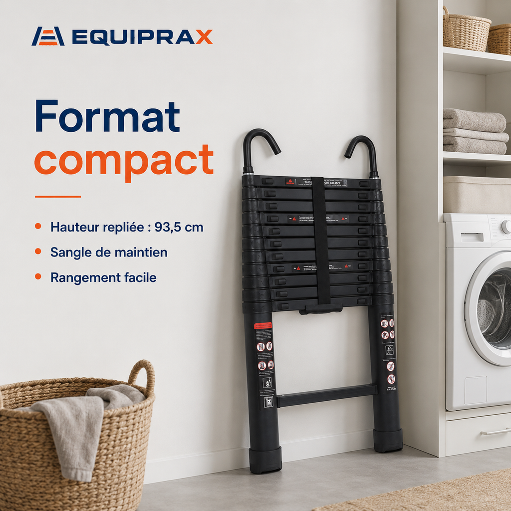 Échelle télescopique aluminium 5 m avec crochets amovibles